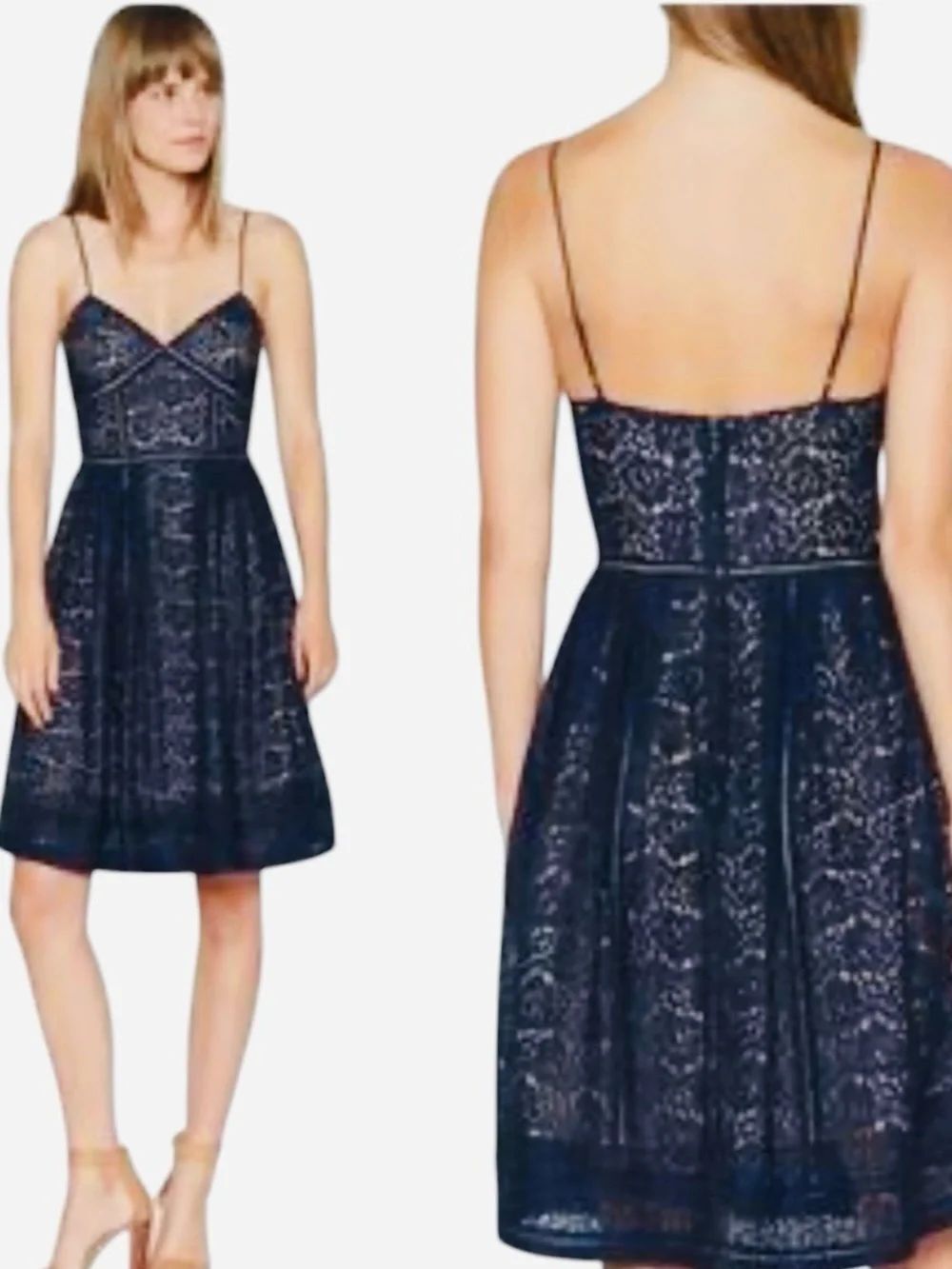 NWT JOIE Solandra Romantic Lace Navy Blue Wedding Guest Cocktail Party Dress 8